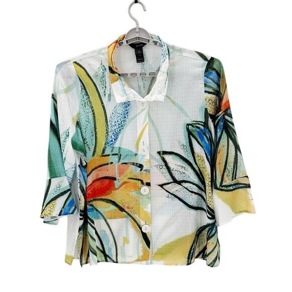 Ali Miles Tops - Ali Miles artsy graphic tropical floral pattern lightweight button-down top XL